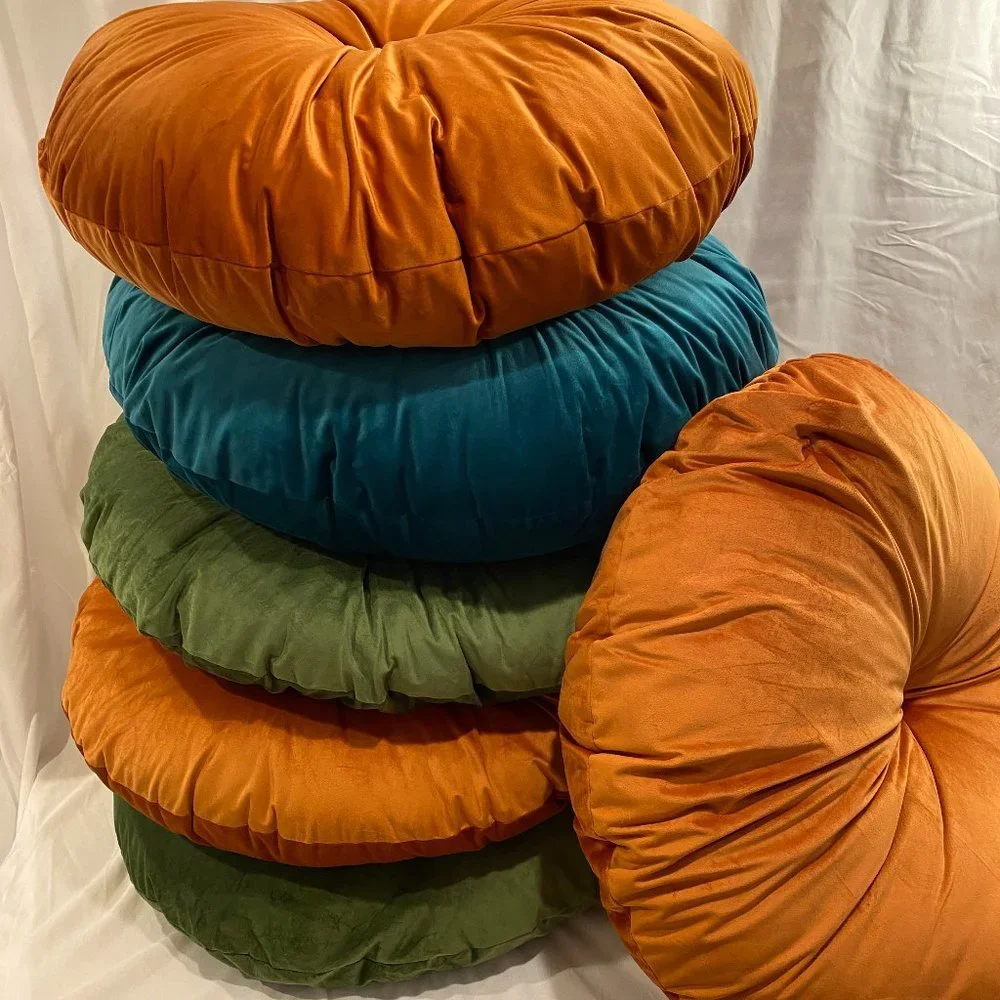 NWT Extra Large Round Velvet Pillows - Dog Beds, Floor Pillows Blue Green Orange - Picture 1 of 4